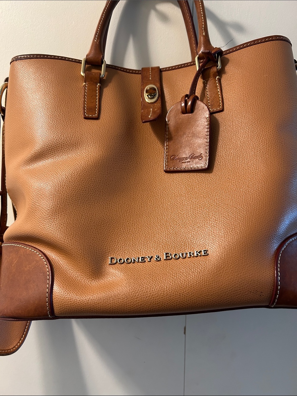 Dooney & Bourke Cognac Brown Leather Tote with Contrast Trim